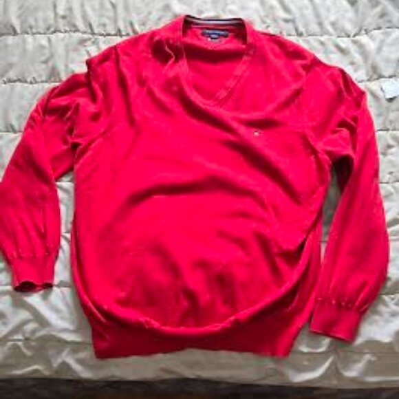 Tommy Hilfiger Other - Tommy Hilfiger Red V-Neck Sweater Premium Cotton XXL